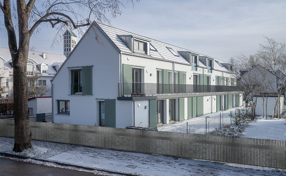 Außenperspektive Reihenhausanlage mit Tiefgarage in Dachau